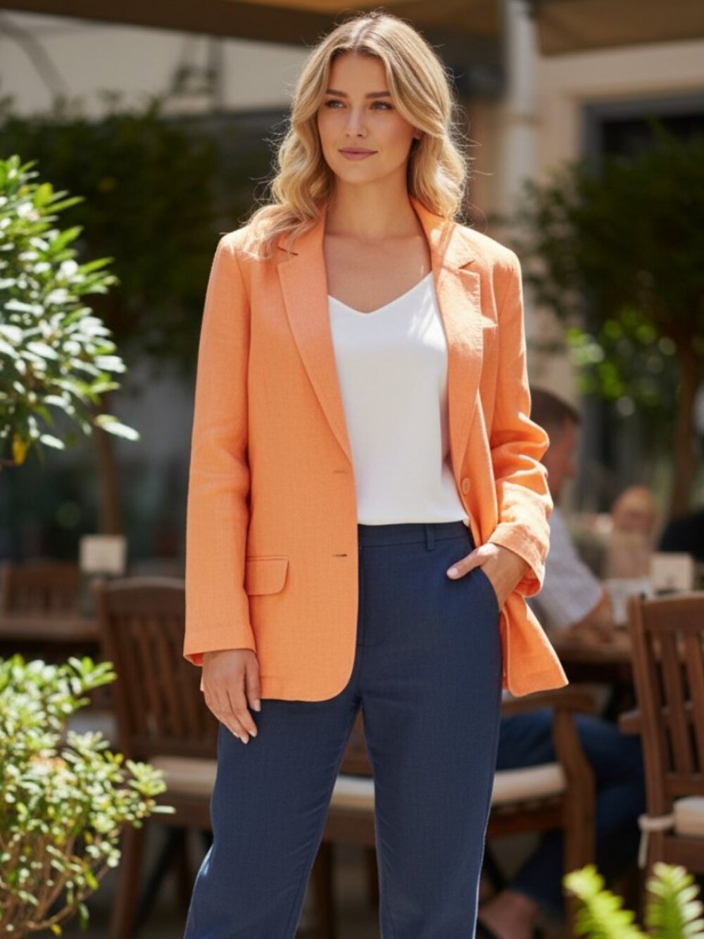 J.Jill Love Linen Apricot Orange Linen Blazer Jacket XL Coastal Sunset Vacation